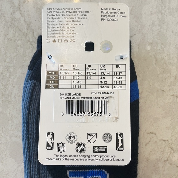 NWT ORLANDO MAGIC Basketball Crew Socks, Size Lg - Picture 3 of 4